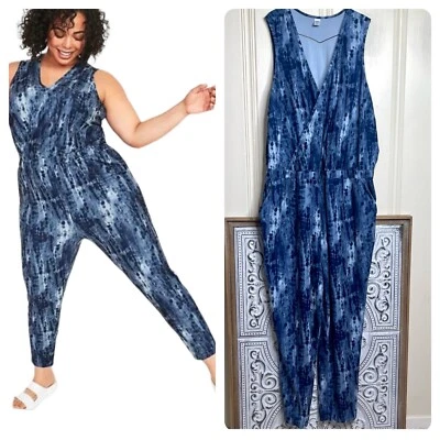 Old Navy Breath Blue Tie-Dye Jumpsuit Plus Size 3X Boho Summer Vacation - Image 1 of 4