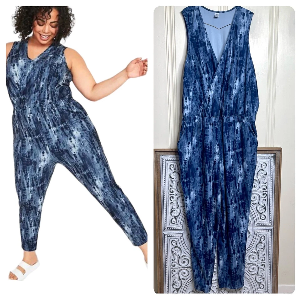 Antiguo Mono Azul Marino Aliento Tie-Dye Talla Grande 3X Boho Vacaciones de Verano Foto 1 de 4