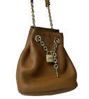 Michael Kors Mini Bucket Bag Shoulder Purse Pebble Leather MK Brown Gold