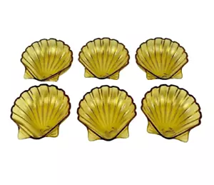 Vintage Amber Glass Shell Plate Set x6 - Picture 1 of 11
