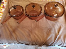6 Pc. Corning Pyrex Visions Cookware- 1L, 1.5L 2.5L Amber Saucepan Set with Lids