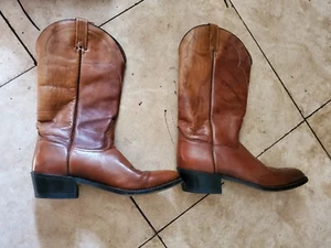 VTG USA Acme Brown Leather Pull On Western Cowboy Boots Mens Womans 10.5B - Picture 1 of 8