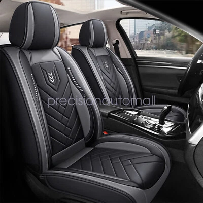 Car Front & Rear Seat Cover Full Set PU Leather Cushion Black & Gray For Hyundai Foto 1 de 4