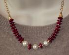 Natural Faceted Ruby 11 mm FW Pearl 14 kt Gold Filled Chain Necklace