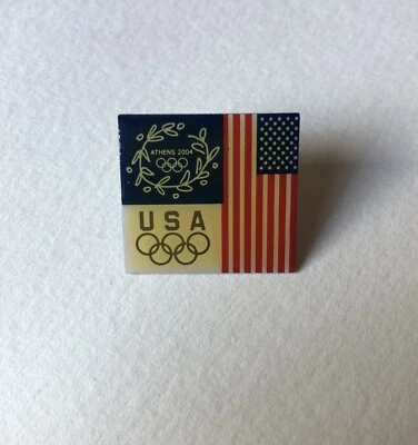 Atenas 2004 Equipo EE. UU. Atleta Olímpico Anillos Deportivos Solapa Dorada Pin Bandera Americana Foto 1 de 4