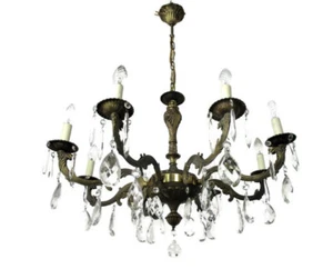 8 Arm Lights Chandelier Revival Hollywood Regency Style Brass Ornate Prisms  - Picture 1 of 9