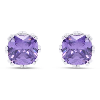 Pendiente solitario corte cojín azul tanzanita enchapado en oro blanco de 14 k plateado Foto 1 de 4