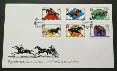 1996 New Zealand Sports Games Horse Racing Racehorses 6v Stamps FDC - Image 1 of 2