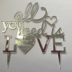All you need is love Beatles personalised engraved Mr & Mrs cake topper wedding - Picture 1 of 6