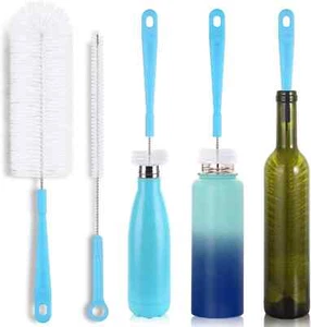 Bottle Cleaning Brush Set Long Handle Silicone Brushes Jug Thermos Flask Cleaner - Picture 1 of 8