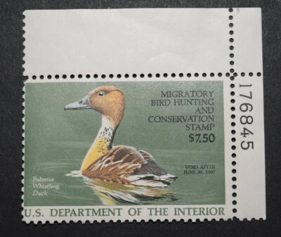 1986 US Stamp Scott #RW53 - $7.50 - Duck Hunting Stamp w/Plate # - MNH/OG/F  b - Image 1 of 2