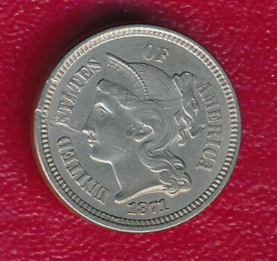 1871 THREE CENT NICKEL **VERY NICE LIGHTLY CIRCULATED** SHIPS FREE!! - Image 1 of 2