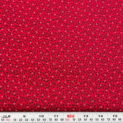 Vintage 1991 Fabric Traditions Holly on Red Cotton Fabric Remnant 16" x 43" - Image 1 of 2