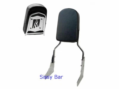 Almohadilla de cuero Sissy Bar con respaldo de llama cromado para motocicleta Honda Shadow ACE 1100 Foto 1 de 3