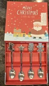 Frohe Weihnachten Box Versilbert Löffel 4er Set Neu im Karton - Bild 1 von 5