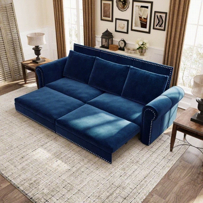 Sofá-cama king pull out zChesterfield, 3 em 1 couro sintético conversível dormitório - Imagem 1 de 4