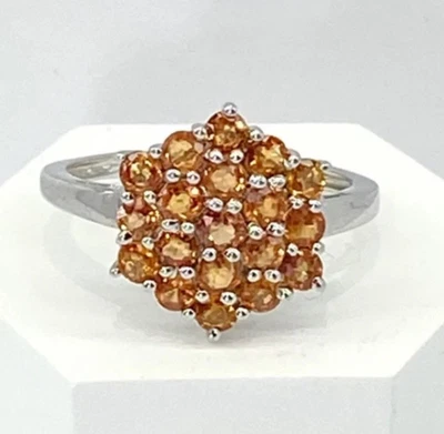 Orange Sapphire Ring 925 Sterling Silver Size N 1/2 Cluster Design BNWT - Image 1 of 4