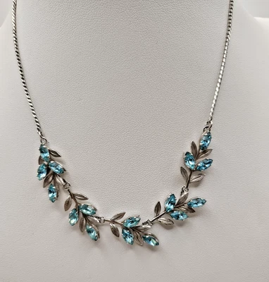 Vintage Van Dell Plata de Ley 925 Azul Claro Topecio Aguamarina Piedra Color Hoja Foto 1 de 4