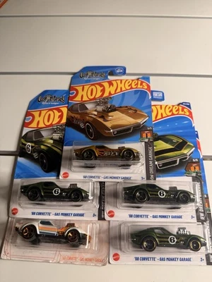 2024/5 Hot Wheels-ЛОТ ТОВАРОВ (5)-'68 Corvette-Gas Monkey Garage-Золотой/Зеленый - Изображение 1 из 4