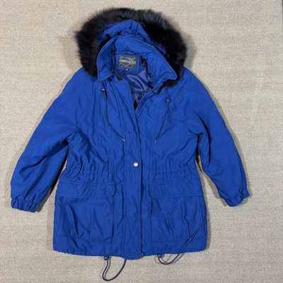 Forecaster Of Boston Womens  Medium Blue Parka Coat Faux Fur Hood [K549] - Image 1 of 4