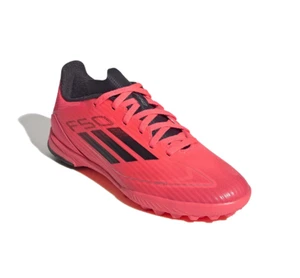 adidas Jr F50League TF Turf Soccer Shoes - Turbo/Aurora Black/Platin Metallic - Picture 1 of 16