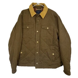 Pendleton Jacket Men’s Large Brown Quilted Canvas Snap Button Corduroy Collar - Picture 1 of 11
