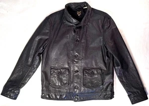 LEVI'S VINTAGE CLOTHING Menlo COSSACK Buffalo Black Leather Jacket XL - Picture 1 of 15