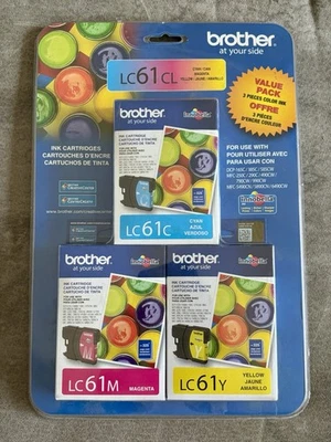 Paquete de tres cartuchos de tinta Brother LC61CL amarillo cian magenta caducidad: 3/2018 NUEVO Foto 1 de 2