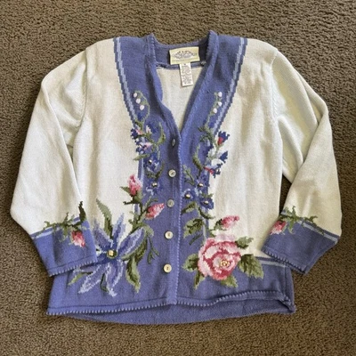 Cárdigan vintage Susan Bristol para mujer M bordado a mano diseño floral abuela Foto 1 de 4