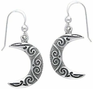Jewelry Trends Crescent Moon Spiral Celtic Sterling Silver Dangle Earrings - Picture 1 of 2