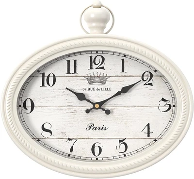 Reloj de pared retro ovalado. Estilo antiguo vintage blanco. Pared decorativa a pilas  Foto 1 de 4