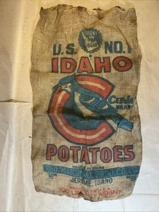 Vintage Burlap Sack Cee Jay Brand Idaho Potatoes Jerome Idaho INV-JDJ54 - Picture 1 of 17