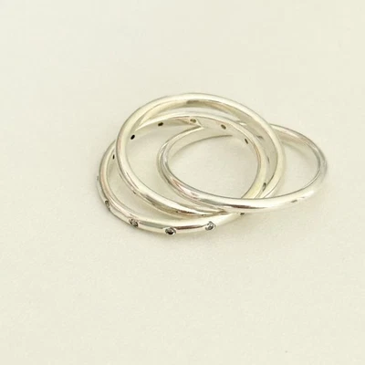 Pandora 925 Plata Esterlina Giratoria Simetría Circonita cúbica Triple Banda Anillo Talla 7 Foto 1 de 4