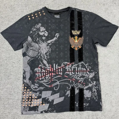 Camiseta Azul Crudo Para Hombres XL Negra Y2K León Reinos de la Realeza Grunge Alas Calavera Foto 1 de 4