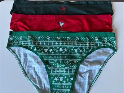 Lot 3 Victoria's Secret Sz XL Stretch Cotton Bikini Panties Christmas Theme - Image 1 of 4