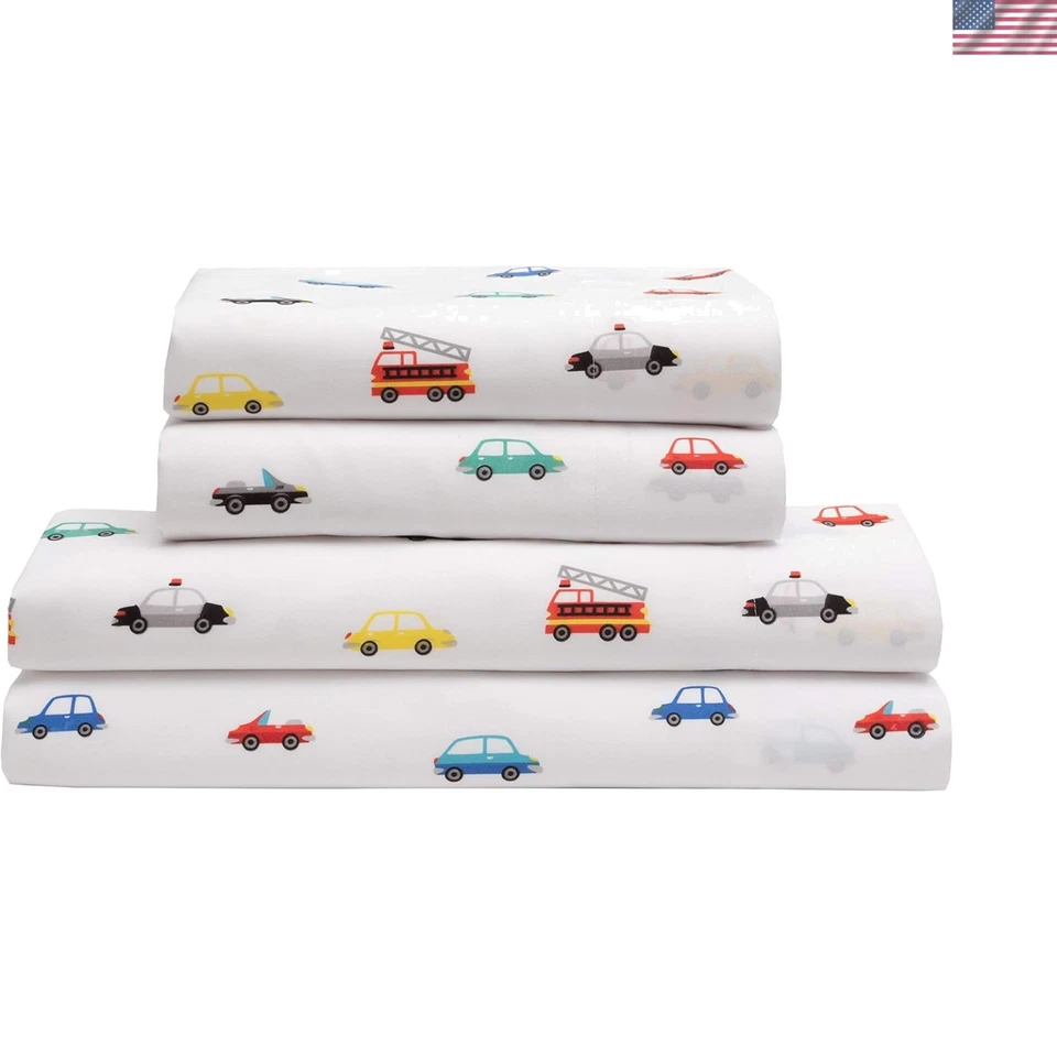 Conjunto de lençóis duplos respiráveis para crianças - tema de carros divertidos, conforto quente de microfibra - Imagem 1 de 4