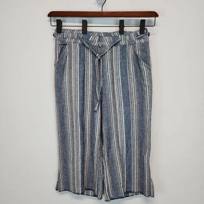 Pantalones Democracy Pierna Ancha Lino Talla 8 32" Azul Telar Rayas Recortados Flex-Ellent Foto 1 de 4