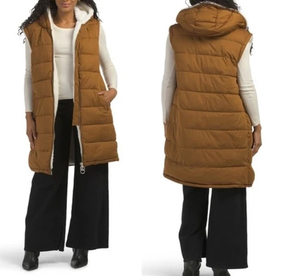 AVEC LES FILLES 2X Coco Hooded Long Puffer Vest Fleece Water Resistant WINTER - Image 1 of 4