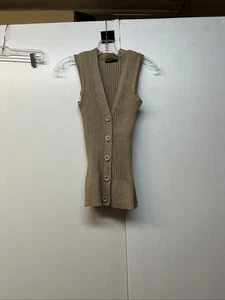 Maglione gilet donna vintage Y2K a costine grande marrone chiaro - Foto 1 di 4