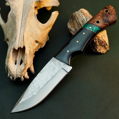Cuchillo Damasco/Acero 8.6" Listo para Regalo Full Tang Hunt it Hunt + Funda de Cuero Foto 1 de 4