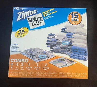 BOLSAS DE SELLADO AL VACÍO ZIPLOCK PAQUETE DE VALOR DE 15 BOLSAS ESPACIALES HERMÉTICAS IMPERMEABLES SURTIDAS Foto 1 de 4