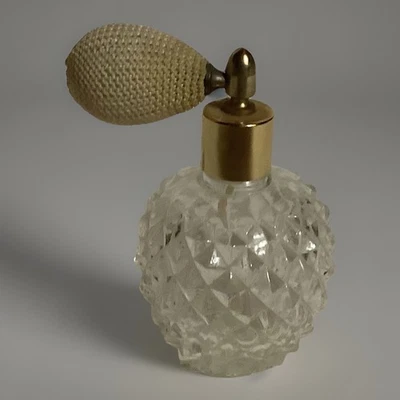 BOTELLA DE PERFUME VINTAGE DE VIDRIO TRANSPARENTE CON DISEÑO DE DIAMANTE EN RELIEVE Foto 1 de 4