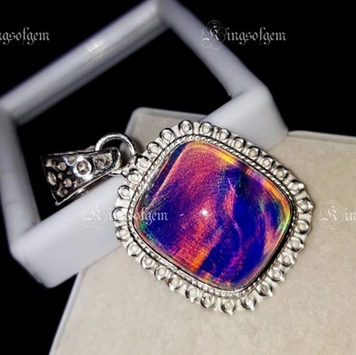 Ciondolo Argento Sterling 925 Ct Aurora Opale Multicolore Pietra Cabochon - Immagine 1 di 4