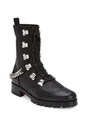 Botas de Combate Christian Louboutin Caballo Cuero Recortado con Cadena Talla 37 Foto 1 de 4