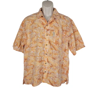 Vintage Columbia Shirt Mens Medium Orange Short Sleeve Button Up Hawaiian Fish - Picture 1 of 12