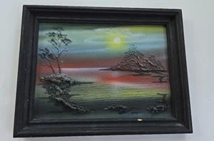 Vintage 3D Painting Black Frame Landscape Sunrise Water Russia Sand 6 x 8 - Picture 1 of 7