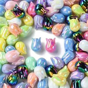 100x Acrylic Tulip Flower Spring Floral Spacer Beads for DIY Jewelry Accessories - Picture 1 of 6