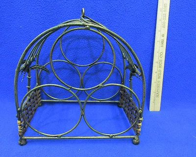 Portabotellas 3 Portabotellas Verde Antiguo con Acento de Palmera y Mimbre 8.5" de Alto Foto 1 de 3