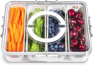 Portable Fruit Storage Containers for Fridge, 4 Compartments Snack Box Container - Picture 1 of 8