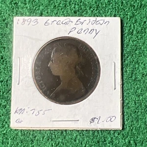 1893 Great Britain One Penny Queen Victoria Coin - Picture 1 of 4
